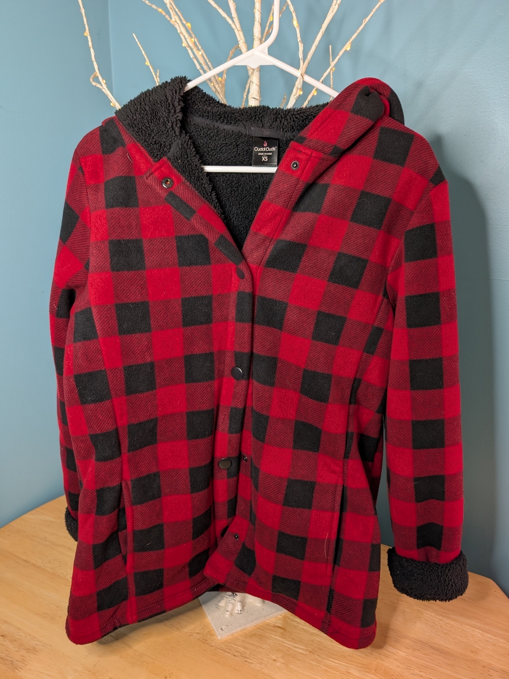 Cuddl Duds Red & Black Buffalo Plaid Fleece-Lined Hooded Coat